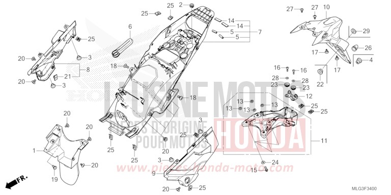 GARDE-BOUE ARRIERE (CRF1100A/AL/D/DL) de Africa Twin DCT GRAND PRIX RED (R380B) 2022